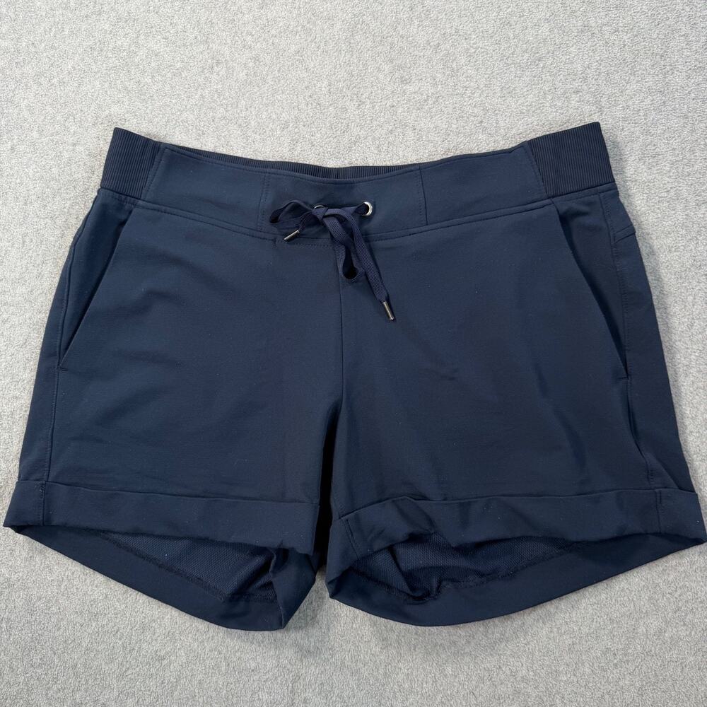Athleta Midtown Shorts Women's 12 Navy Blue Drawstring Cuffed Pockets